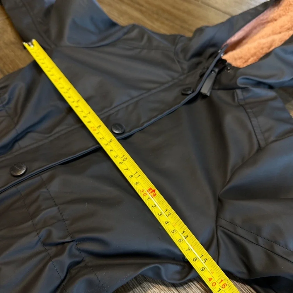 Urban Republic Black‎ Raincoat Pink Sherpa Lined Hooded Parka Jacket Girls 6X